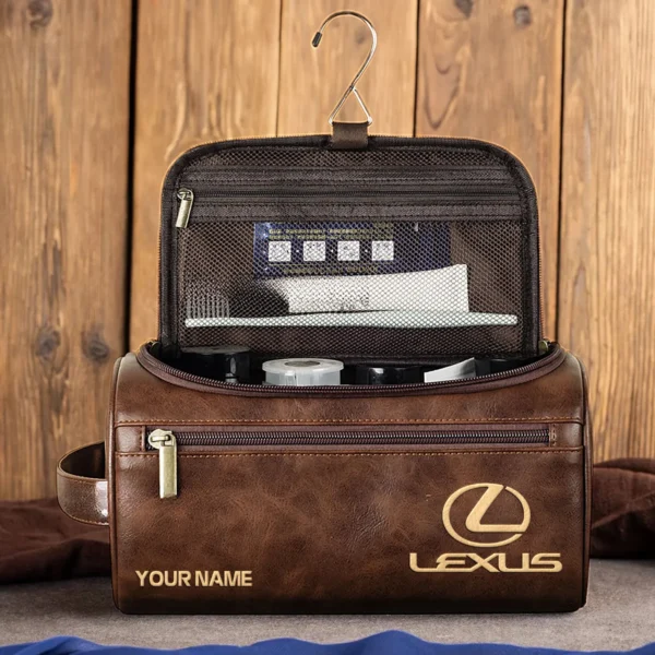 Lexus Car Exclusive Logo - Personalized Leather Toiletry Bag QTCAR120625A2LEX - Dark Brown - Image 4