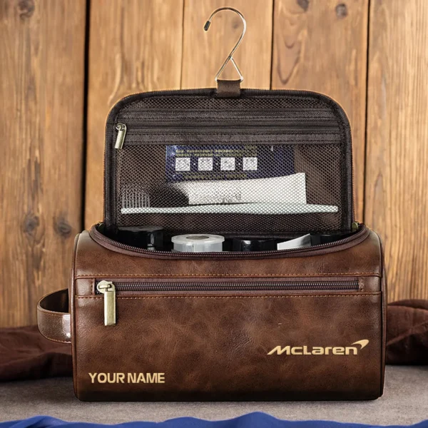 McLaren Car Exclusive Logo - Personalized Leather Toiletry Bag QTCAR120625A2MCL - Black - Image 4