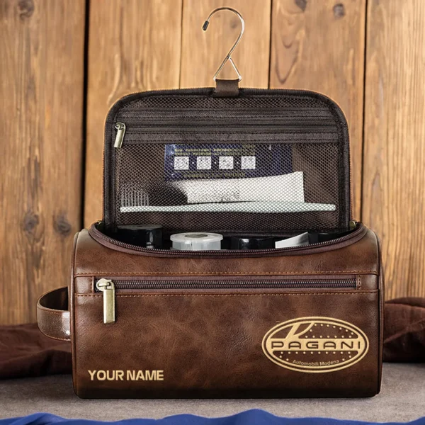 Pagani Car Exclusive Logo - Personalized Leather Toiletry Bag QTCAR120625A2PAG - Black - Image 4