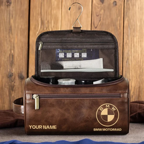BMW Motorrad Motorcycles  Exclusive Logo - Personalized Leather Toiletry Bag QTMT180425BMW - Black - Image 4