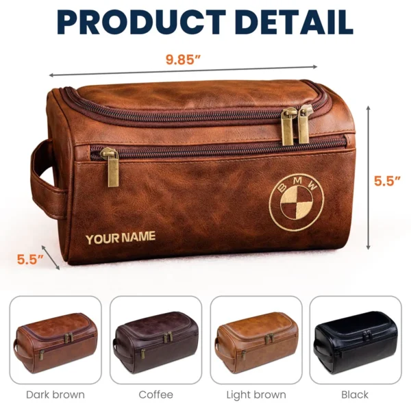 BMW Car Exclusive Logo - Personalized Leather Toiletry Bag QTCAR120625A2BMW - Dark Brown - Image 3