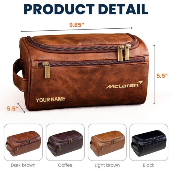 McLaren Car Exclusive Logo - Personalized Leather Toiletry Bag QTCAR120625A2MCL - Black - Image 3