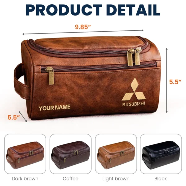 Mitsubishi Car Exclusive Logo - Personalized Leather Toiletry Bag QTCAR120625A2MIT - Light Brown - Image 5