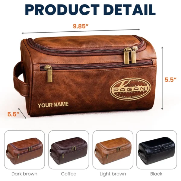 Pagani Car Exclusive Logo - Personalized Leather Toiletry Bag QTCAR120625A2PAG - Black - Image 3