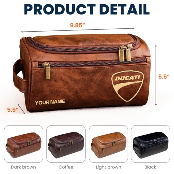 Ducati Motorcycles  Exclusive Logo - Personalized Leather Toiletry Bag QTMT180425DUC - Light Brown - Image 5