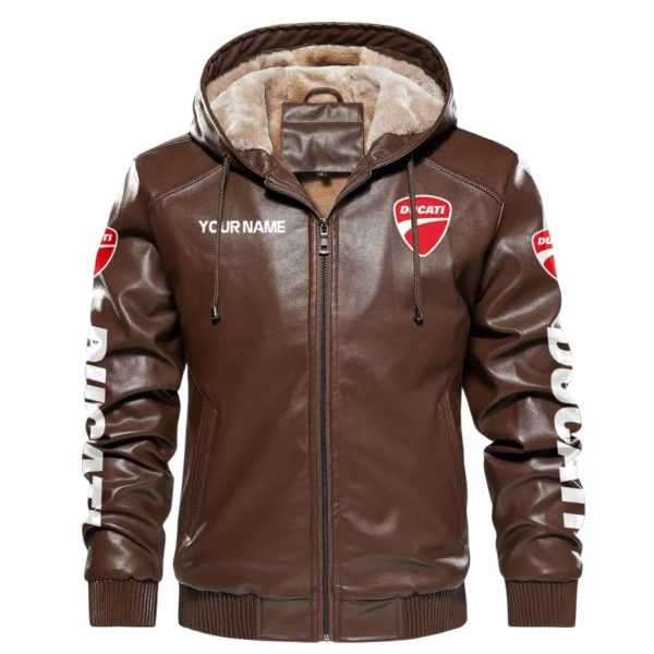Ducati Exclusive Logo Hooded Leather Jacket QTMO230625A2DUC - Brown - Image 2