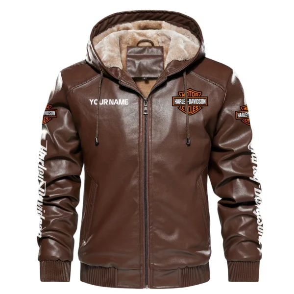 Harley-Davidson Exclusive Logo Hooded Leather Jacket QTMO230625A2HD - Brown - Image 2