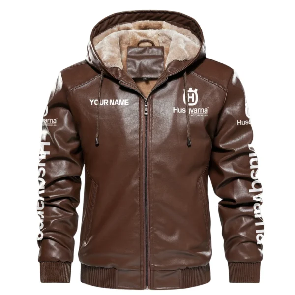 Husqvarna Exclusive Logo Hooded Leather Jacket QTMO230625A2HUS - Brown - Image 2
