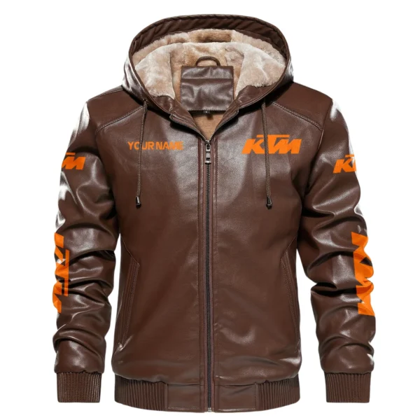 KTM Exclusive Logo Hooded Leather Jacket QTMO230625A2KTM - Brown - Image 2
