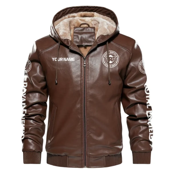 Royal Enfield Exclusive Logo Hooded Leather Jacket QTMO230625A2ROY - Brown - Image 2