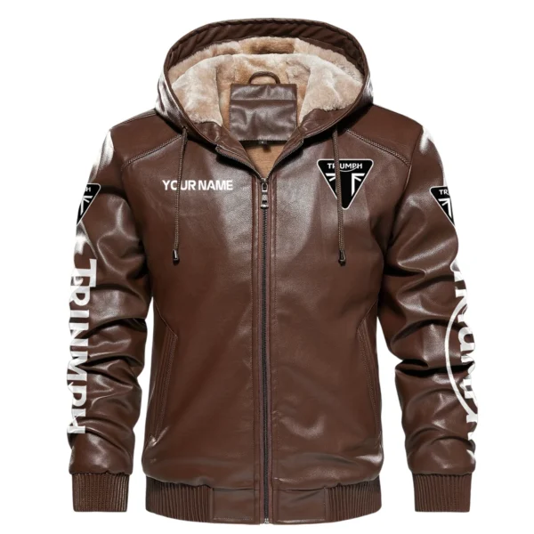 Triumph Exclusive Logo Hooded Leather Jacket QTMO230625A2TRI - Brown - Image 2