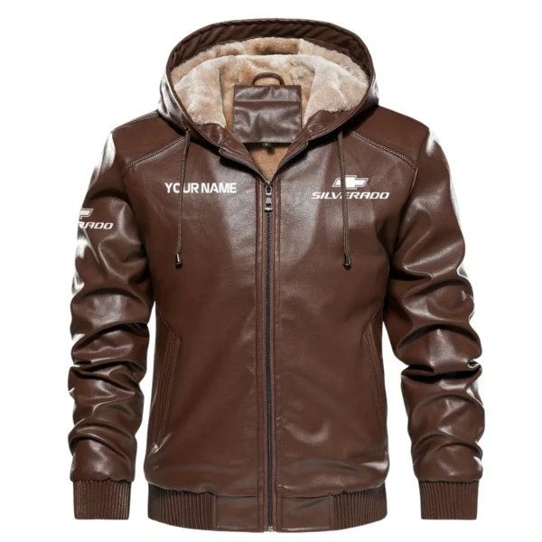 Chevrolet Silverado Exclusive Logo Hooded Leather Jacket QTUT230625A2CS - Brown - Image 2