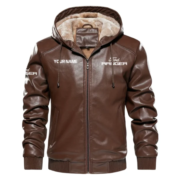 Ford Ranger Exclusive Logo Hooded Leather Jacket QTUT230625A2FR - Brown - Image 2
