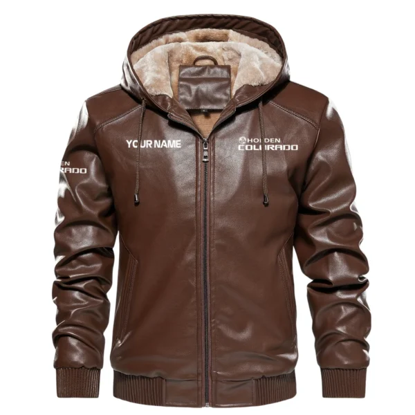 Holden Colorado Exclusive Logo Hooded Leather Jacket QTUT230625A2HC - Brown - Image 2