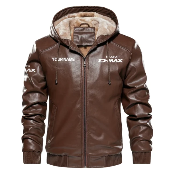 Isuzu D-MAX Exclusive Logo Hooded Leather Jacket QTUT230625A2ID - Brown - Image 2