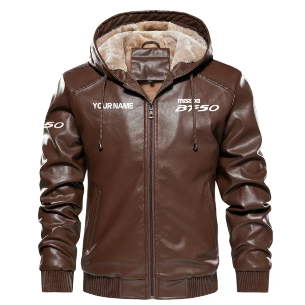 Mazda BT-50 Exclusive Logo Hooded Leather Jacket QTUT230625A2MBT - Brown - Image 2