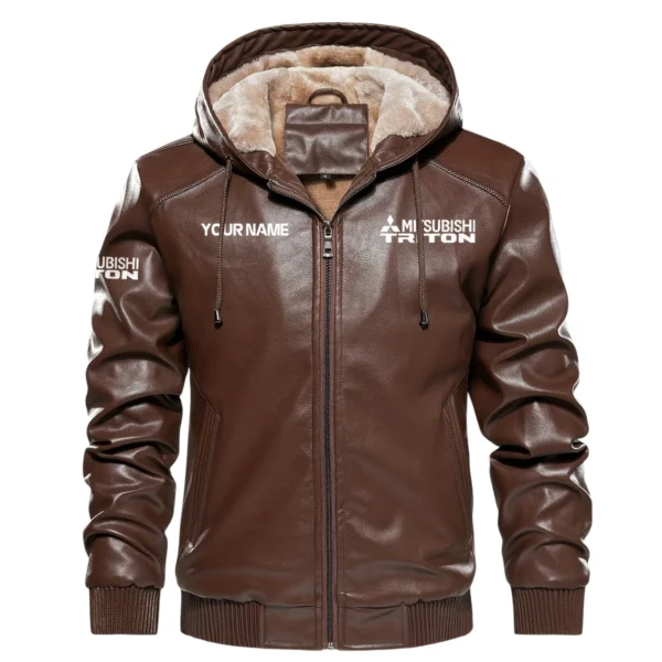 Mitsubishi Triton Exclusive Logo Hooded Leather Jacket QTUT230625A2MT - Brown - Image 2
