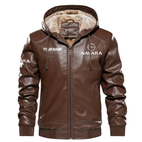 Nissan Navara Exclusive Logo Hooded Leather Jacket QTUT230625A2NNA - Brown - Image 2