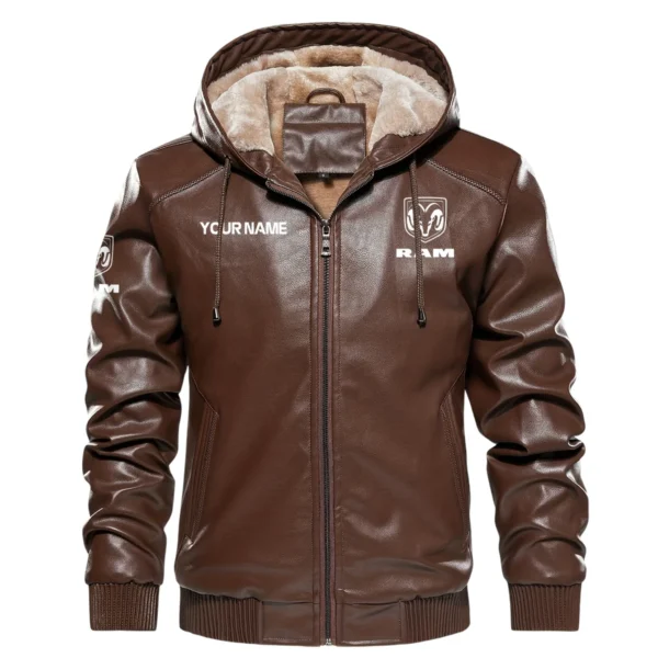 RAM Trucks Exclusive Logo Hooded Leather Jacket QTUT230625A2RAM - Brown - Image 2