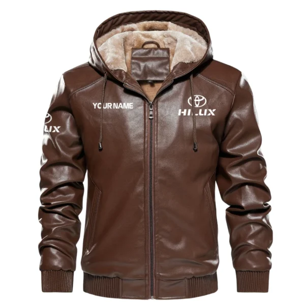 Toyota Hilux Exclusive Logo Hooded Leather Jacket QTUT230625A2TH - Brown - Image 2