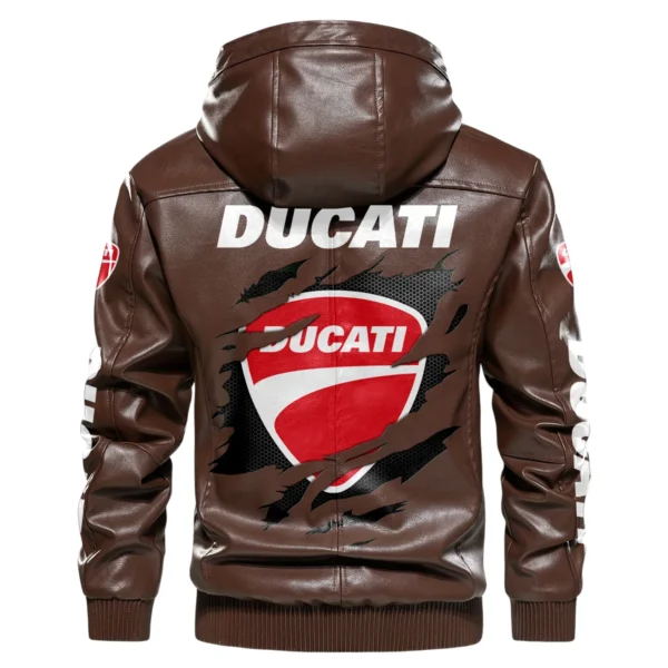 Ducati Exclusive Logo Hooded Leather Jacket QTMO230625A2DUC - Brown - Image 3