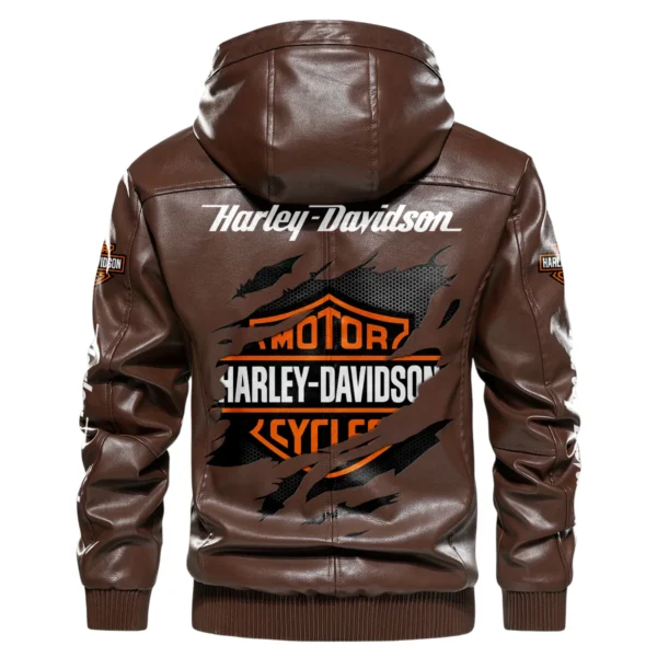 Harley-Davidson Exclusive Logo Hooded Leather Jacket QTMO230625A2HD - Brown - Image 3