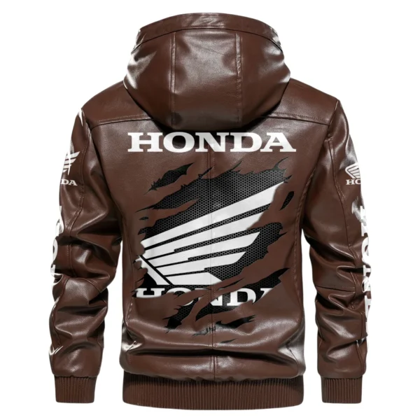 Honda Exclusive Logo Hooded Leather Jacket QTMO230625A2HON - Brown - Image 3