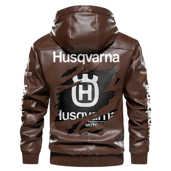 Husqvarna Exclusive Logo Hooded Leather Jacket QTMO230625A2HUS - Brown - Image 3
