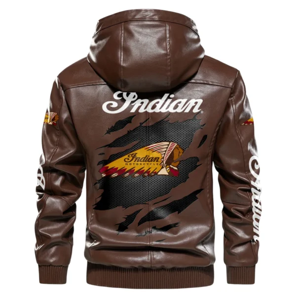 Indian Motorcycle Exclusive Logo Hooded Leather Jacket QTMO230625A2IND - Brown - Image 3