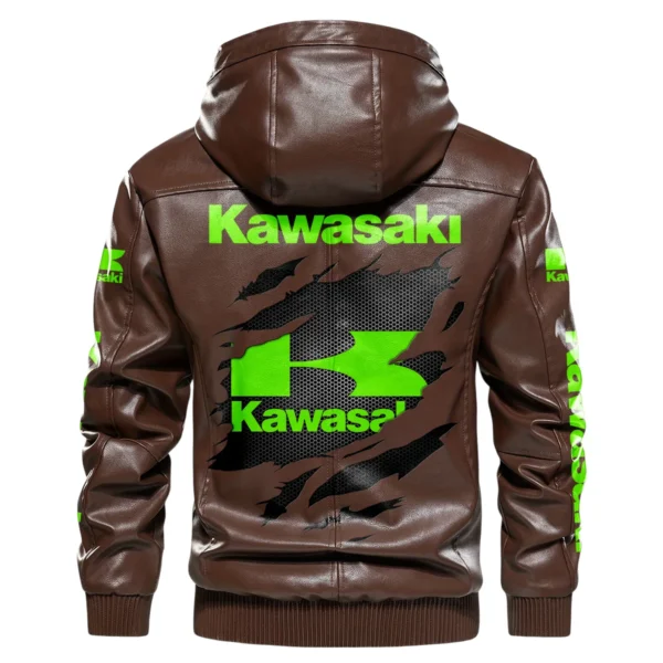 Kawasaki Exclusive Logo Hooded Leather Jacket QTMO230625A2KAW - Brown - Image 3