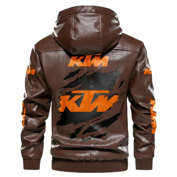 KTM Exclusive Logo Hooded Leather Jacket QTMO230625A2KTM - Brown - Image 3