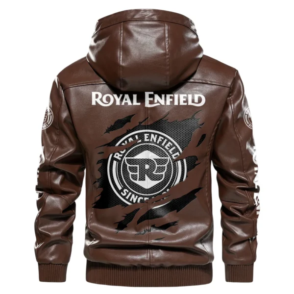 Royal Enfield Exclusive Logo Hooded Leather Jacket QTMO230625A2ROY - Brown - Image 3