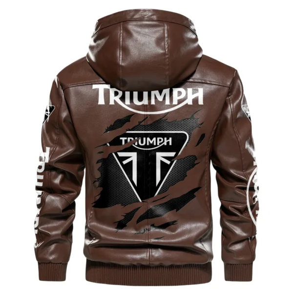 Triumph Exclusive Logo Hooded Leather Jacket QTMO230625A2TRI - Brown - Image 3