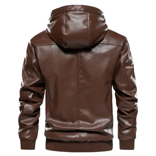 Chevrolet Silverado Exclusive Logo Hooded Leather Jacket QTUT230625A2CS - Brown - Image 3