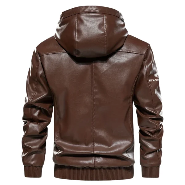 Ford Everest Exclusive Logo Hooded Leather Jacket QTUT230625A2FE - Brown - Image 3