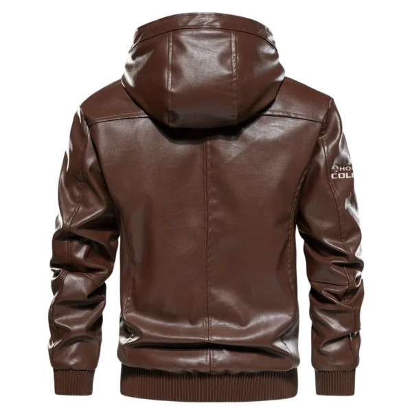 Holden Colorado Exclusive Logo Hooded Leather Jacket QTUT230625A2HC - Brown - Image 3
