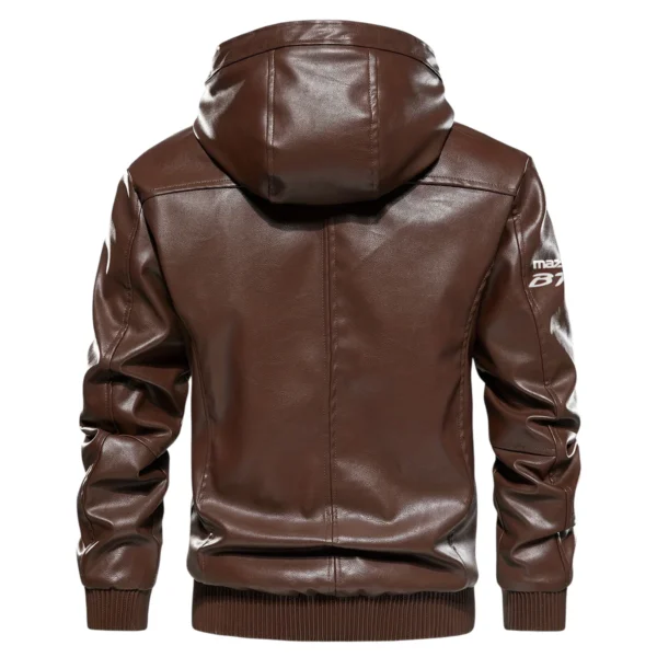 Mazda BT-50 Exclusive Logo Hooded Leather Jacket QTUT230625A2MBT - Brown - Image 3