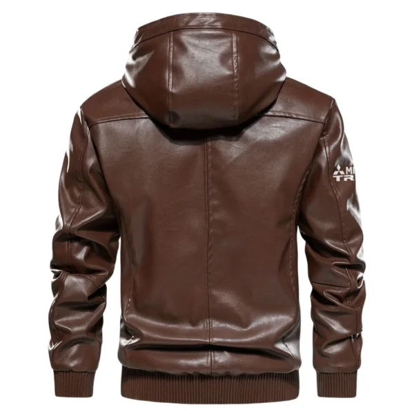 Mitsubishi Triton Exclusive Logo Hooded Leather Jacket QTUT230625A2MT - Brown - Image 3
