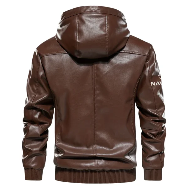 Nissan Navara Exclusive Logo Hooded Leather Jacket QTUT230625A2NNA - Brown - Image 3