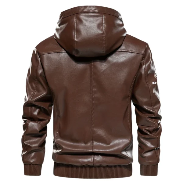 RAM Trucks Exclusive Logo Hooded Leather Jacket QTUT230625A2RAM - Brown - Image 3