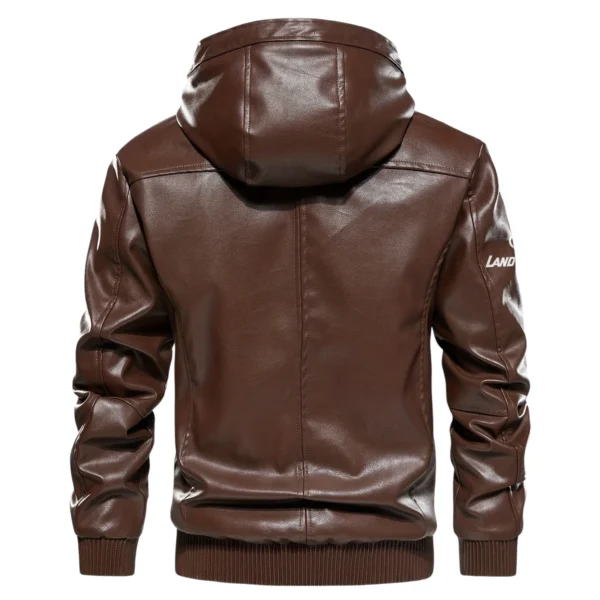 Toyota Land Cruiser Exclusive Logo Hooded Leather Jacket QTUT230625A2TLC - Brown - Image 3