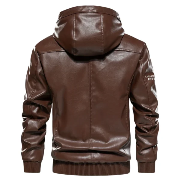 Toyota Prado Exclusive Logo Hooded Leather Jacket QTUT230625A2TP - Brown - Image 3