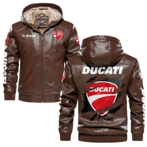 Ducati Exclusive Logo Hooded Leather Jacket QTMO230625A2DUC - Brown