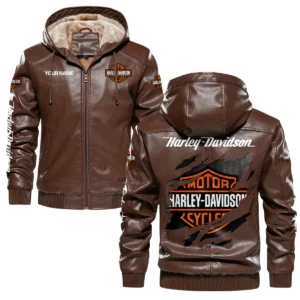 Harley-Davidson Exclusive Logo Hooded Leather Jacket QTMO230625A2HD - Brown