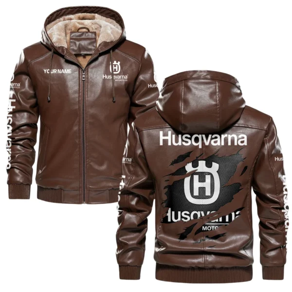 Husqvarna Exclusive Logo Hooded Leather Jacket QTMO230625A2HUS - Brown