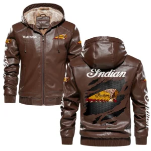 Indian Motorcycle Exclusive Logo Hooded Leather Jacket QTMO230625A2IND - Brown