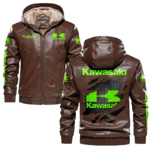 Kawasaki Exclusive Logo Hooded Leather Jacket QTMO230625A2KAW - Brown