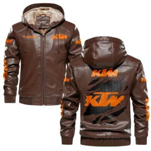 KTM Exclusive Logo Hooded Leather Jacket QTMO230625A2KTM - Brown
