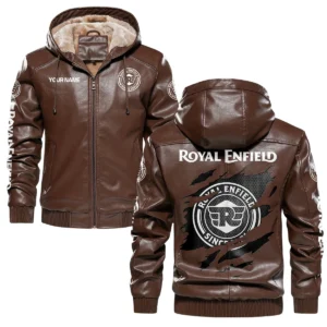 Royal Enfield Exclusive Logo Hooded Leather Jacket QTMO230625A2ROY - Brown