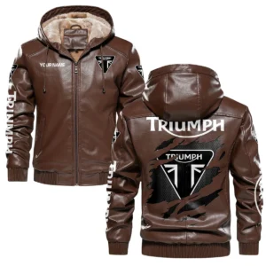 Triumph Exclusive Logo Hooded Leather Jacket QTMO230625A2TRI - Brown